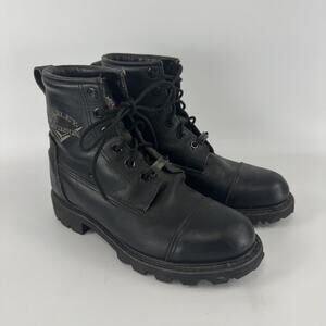 Harley Davidson Logo Men's Black Leather Motorcycle Boots Lace Up Size 8.5 READ!